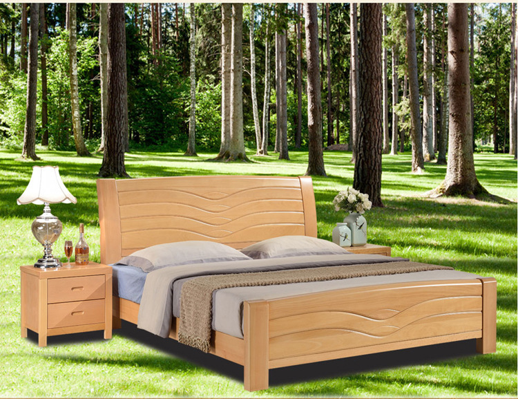 新品简约榉木床实木家具床头柜双人床1.8米 卧室家具 家具定制