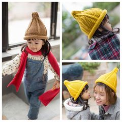INS Japanese and Korean men's and women's wool pointed hats warm knitted parent-child curling hats back and forth needle pacifier hats for children