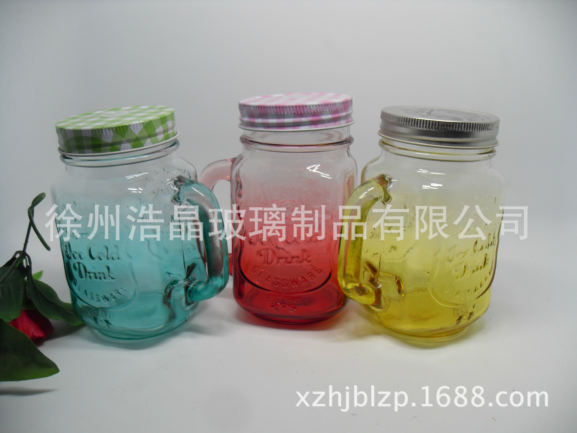 渐变彩色梅森玻璃罐子彩色字母梅森杯饮料把子杯罐头瓶厂家批发