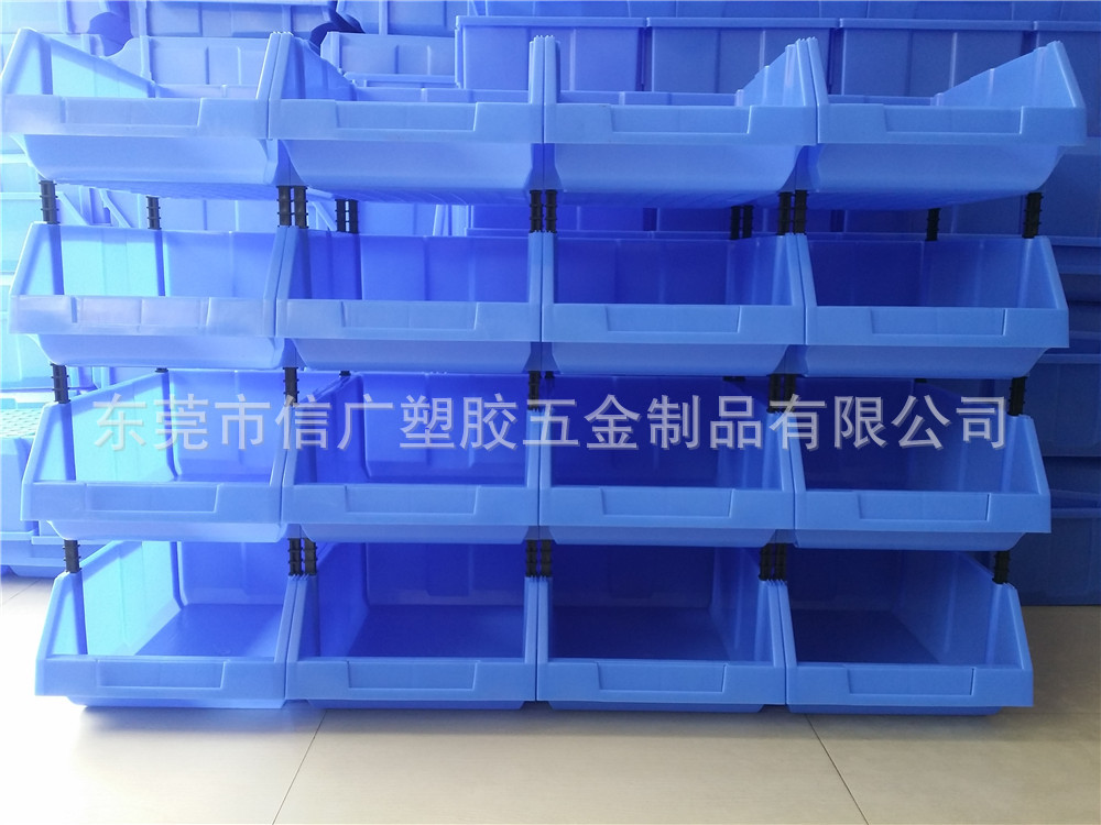 供应东莞大中小号蓝色塑料螺丝零件盒 物料收纳元件仓储层叠箱子