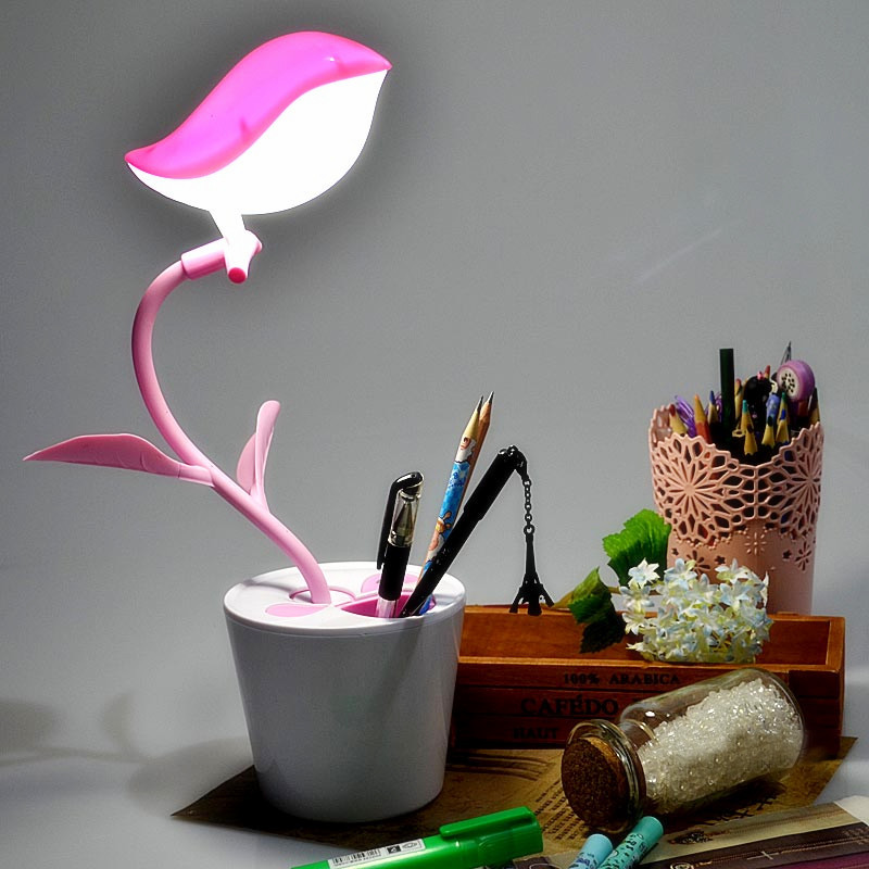 自由鸟花盆触摸USB可充电笔筒台灯学生卧室充电阅读灯led护眼台灯|ru