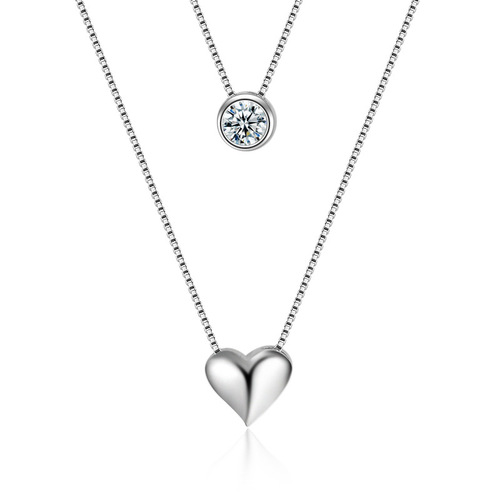 Heart-shaped double-layer necklace for women, one heart and one diamond, Korean style fashionable temperament necklace, versatile accessories, short clavicle chain