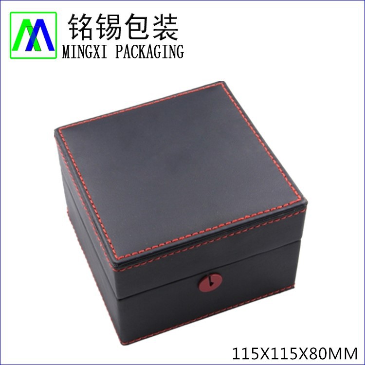 深圳包装厂产黑色pu手表盒 带工字表枕头 面车线的机械表盒