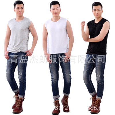 man Vest man Stretch cotton Primer Sleeveless T-shirt modal waistcoat Bodybuilding motion Broad shoulders T-shirt