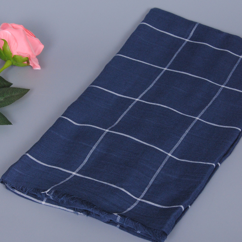 #4深蓝 (1) - 几何绣花围巾巴厘纱