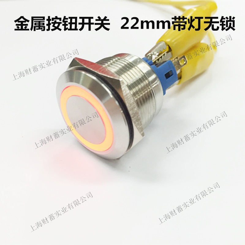 22MM 属按钮开关LED环形带灯防水按钮 自复位防水开关 12V 24V