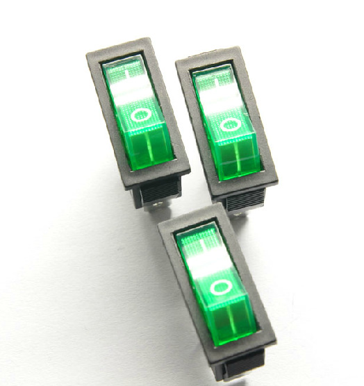 大电流船型（形）开关 16A 250VAC 带灯 三脚 绿色