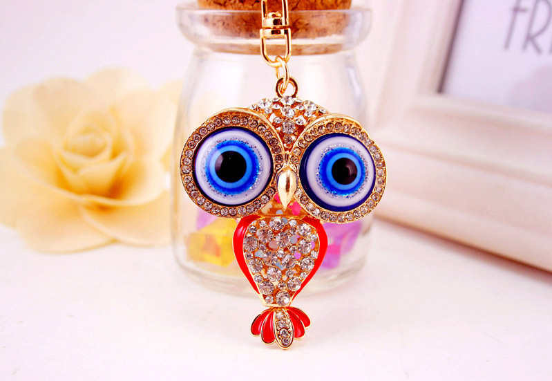 46g Weight Alloy, Metal Material Owl Pattern Unisex Gender Pink, Red, Blue, Black Color Korean  Creative Cute Cartoon Big-eyed Cute Owl Diamond Keychain 13