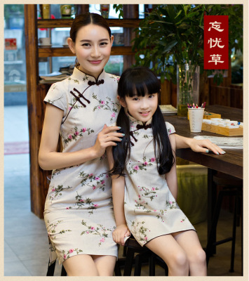 旗铂儿童旗袍2019新款夏季民族风童装宝宝连衣裙夏女童旗袍亲子装