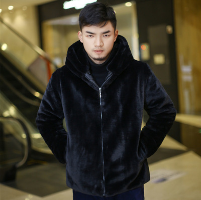Autumn and winter Korean Edition man leather and fur Mink like coat Hooded leisure time overcoat Mink cashmere Rabbit hair Foreign trade agent