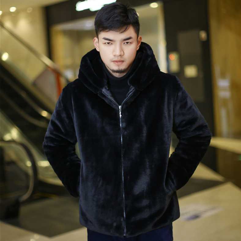 Autumn and winter Korean Edition man leather and fur Mink like coat Hooded leisure time overcoat Mink cashmere Rabbit hair Foreign trade agent