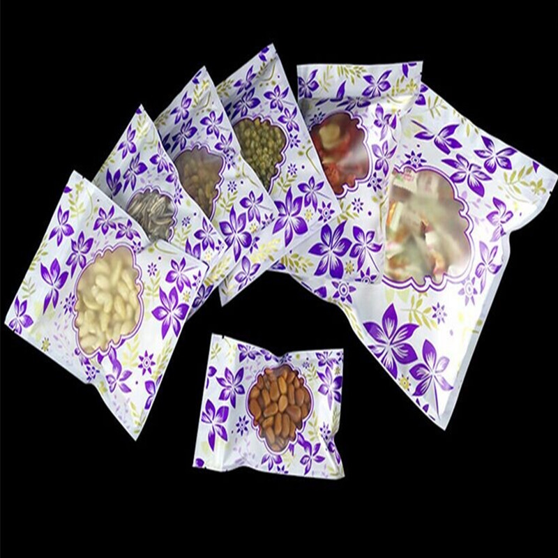 印紫色金花透明拉骨袋15*22cm哑光漂亮干果花茶包装袋自封袋1个价