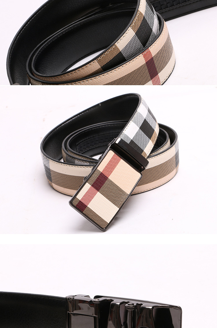 ChoiHoo British Men's Single-sided Cowhide Automatic Buckle Fashion Business Casual Checkered Trouser Belt_voghion.com