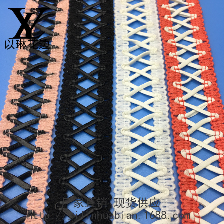 Factory direct high quality lace PU leather cross 3cm clothing accessories women's woven hollow strap DIY spot Factory direct high quality lace PU leather cross 3cm clothing accessories women's woven hollow strap DIY spot