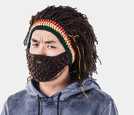 外贸创意手工针织络腮胡帽 巴西风情 搞怪假发帽子派对脏辫帽