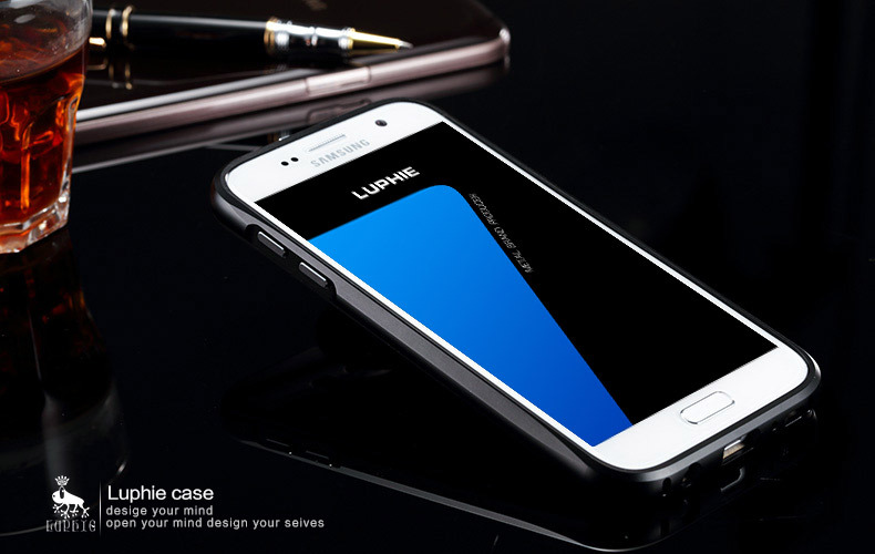 Luphie Aircraft Aluminum Metal Frame 9H Tempered Glass Back Cover Case for Samsung Galaxy S7 Edge G9350
