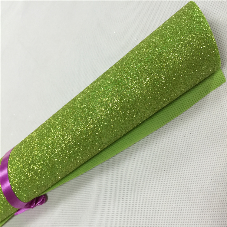 厂家供应炫彩金葱无纺布皮革布料 光绿闪粉布料 撒粉亮晶晶无纺布
