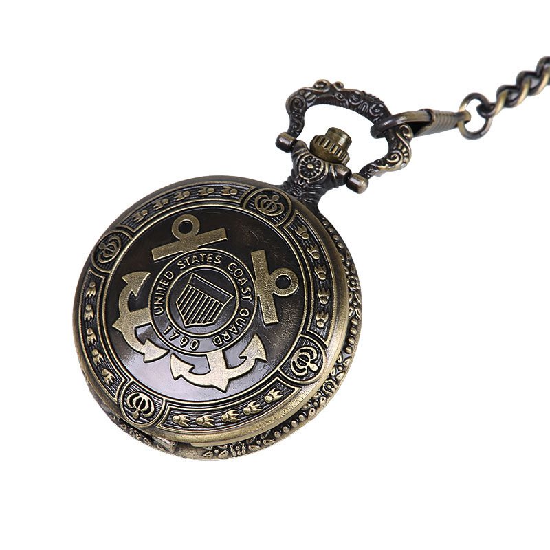 Bronze large 1790 sea anchor pocket watch thick chain flower relief Crown retro pocket watch a generation of 8831