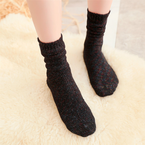 Student knee-high socks winter and autumn pure color cashmere thick stack socks JK warm women's socks medium-length socks adult calf socks
