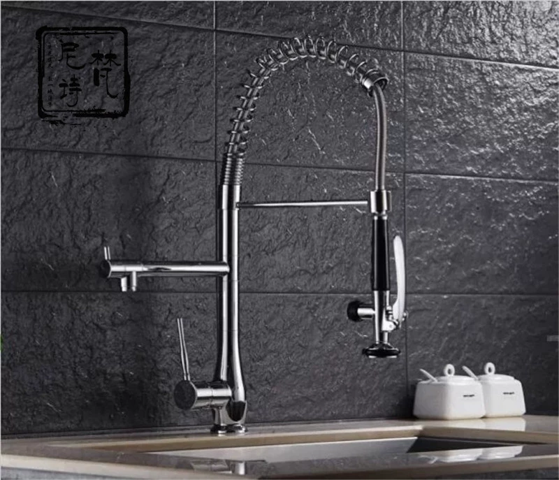 Производственный оптовый American spring high pressure double outlet faucet vegetable basin faucet kitchen wash basin hot and cold faucet