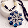 Retro sapphire sweater, fashionable crystal, demi-season necklace, pendant, accessory, Korean style