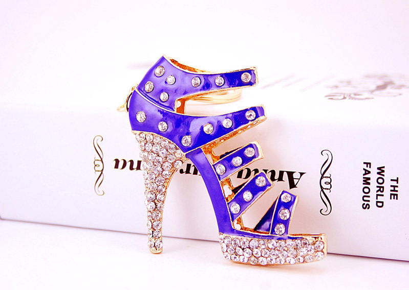 60g Weight Alloy, Metal Material Constellation Pattern Unisex Gender Rose Red, Red, Blue, Black Color Creative Cute Diamond-studded Ladies Oversized High Heels Keychain 3
