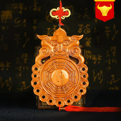桃木獸王獸頭八卦鏡虎頭葫蘆掛件實木雕刻廁所對大門對臥室門