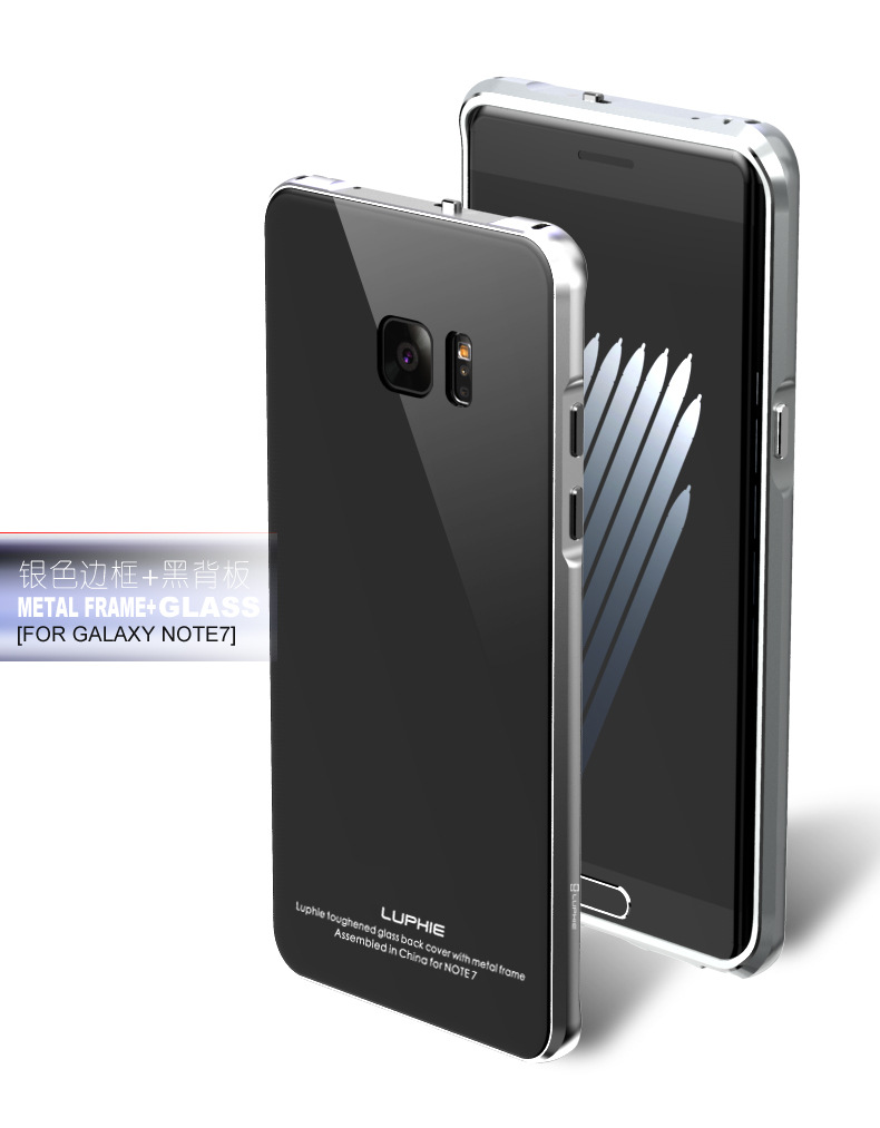 Luphie Aircraft Aluminum Metal Frame 9H Tempered Glass Back Cover Case for Samsung Galaxy Note 7 N9300