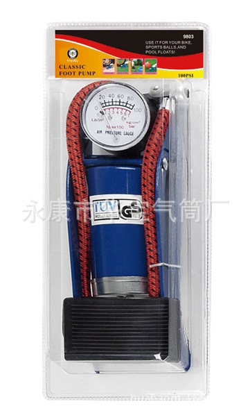 批发新款升级版脚踩打气筒 普通脚踏式自行车汽车打气桶 带气压表