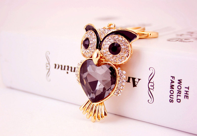 51g Weight Alloy, Metal Material Cartoon Pattern Unisex Gender Coffee, Black Color Korean Creative Cute Diamond Owl Car Keychain 2