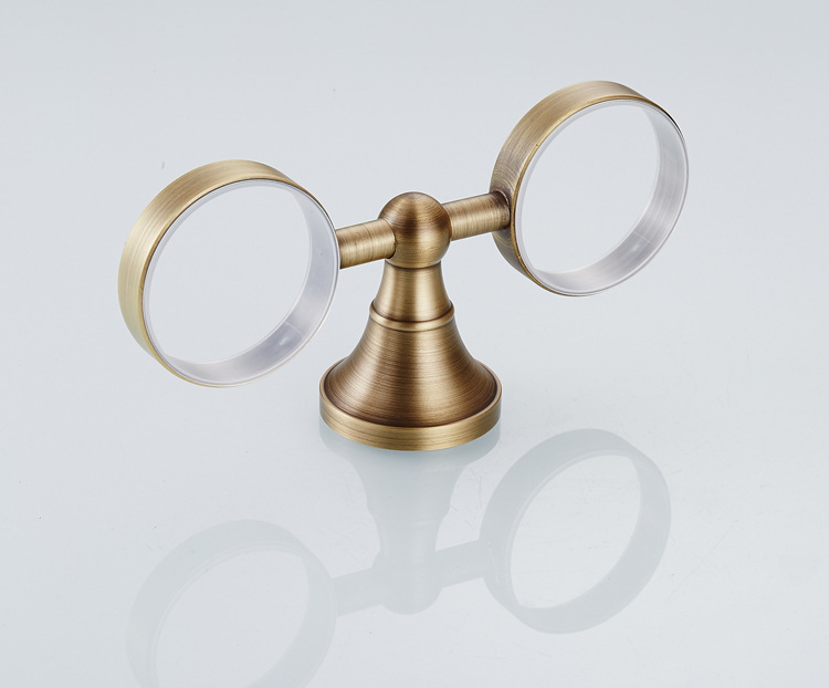 全铜复古欧式双杯架漱口杯架仿古壁挂式五金卫浴挂件