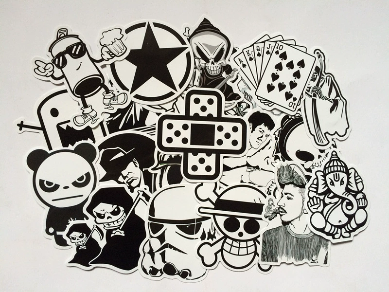 Sticker Set, PVC Printed, Assorted Graffiti Designs, Black & White, 50–100 pcs