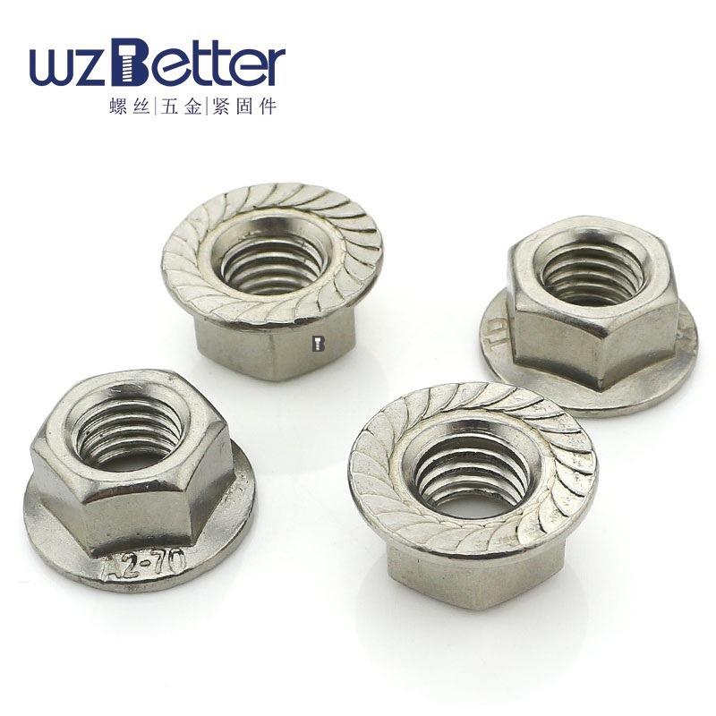 304不锈钢六角法兰螺母法兰面螺防松带齿螺母M3-M16DIN6923GB6177
