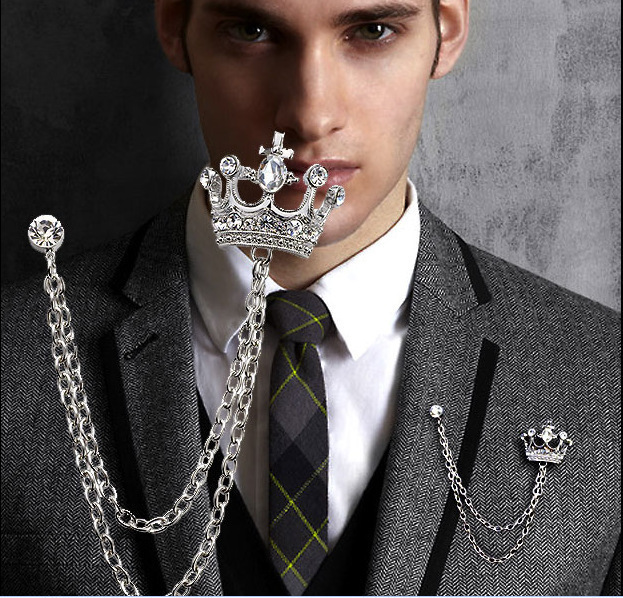 British style suit chain pin badge men's...