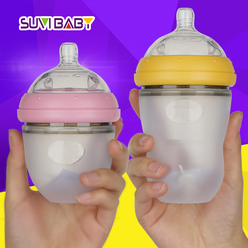 220ML超寬口寶寶徑擠壓式矽膠奶瓶嬰兒實感母乳大廣口防脹氣奶瓶