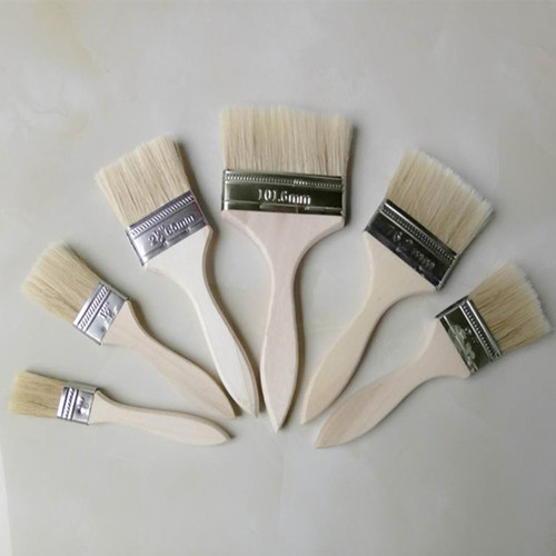 Factory direct sales white wood handle 1 inch 2 inch 3 inch 4 inch 5 inch 6 inch 8 inch paint brush bristle pig hair processing and customization
