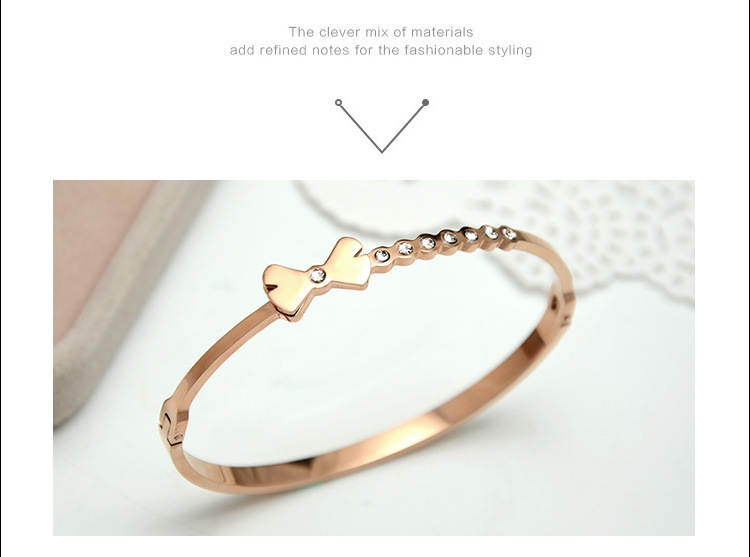 Titanium&Stainless Steel Korea Bows bracelet(Rose gold) NHOK0397-Rose-gold