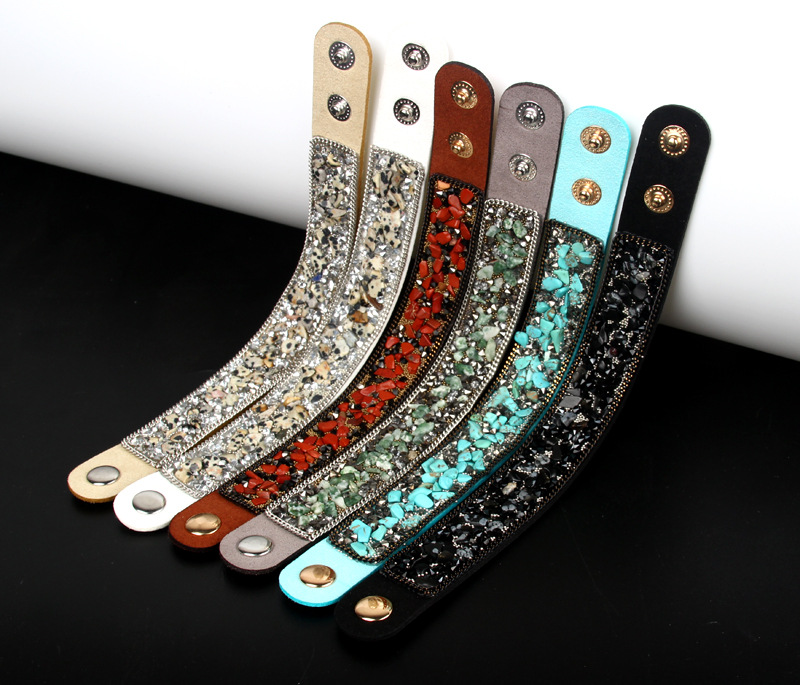 creative crystal gravel irregular colored gemstone flannel bracelet