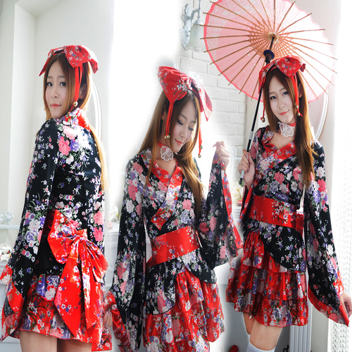 Midnight Charm red floral yukata kimono dress for women girls Full Cosplay Anime Costume Japanese Kimono Lolita Lolita Princess Dress