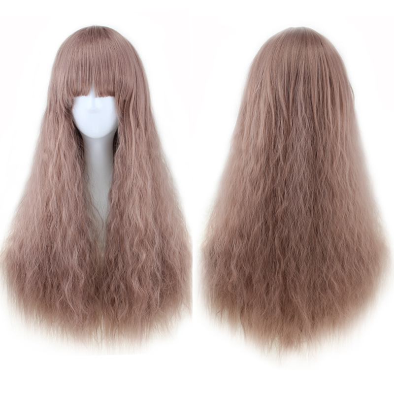 synthetic wig for Women's Popular New  Facial Repair Wig Long Curly Hair High Temperature Silk Colorful Corn perm Straight bangs_voghion.com
