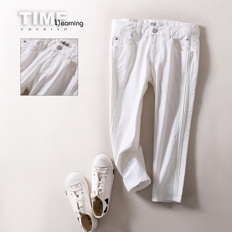 Spot wholesale White Side stretch women's white cropped pants wholesale low price can be mixed batch