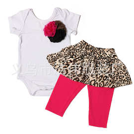欧美外贸热卖款婴儿短袖爬服上衣裙裤两件套 婴幼儿套装厂家直销