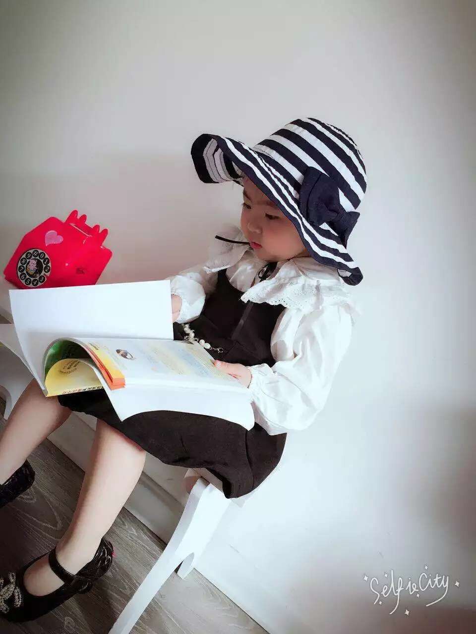 批发采购帽子-春夏天纯棉布帽儿童帽大檐黑白