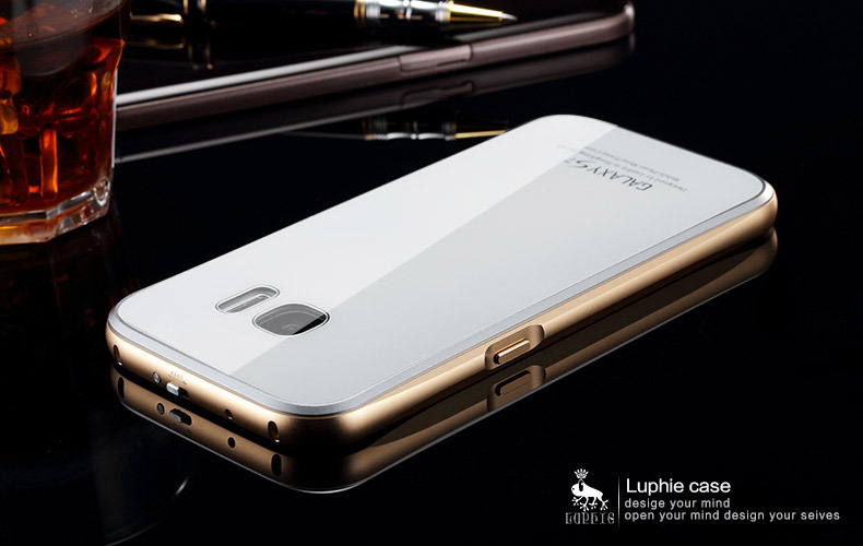 Luphie Aircraft Aluminum Metal Frame 9H Tempered Glass Back Cover Case for Samsung Galaxy S7 Edge G9350