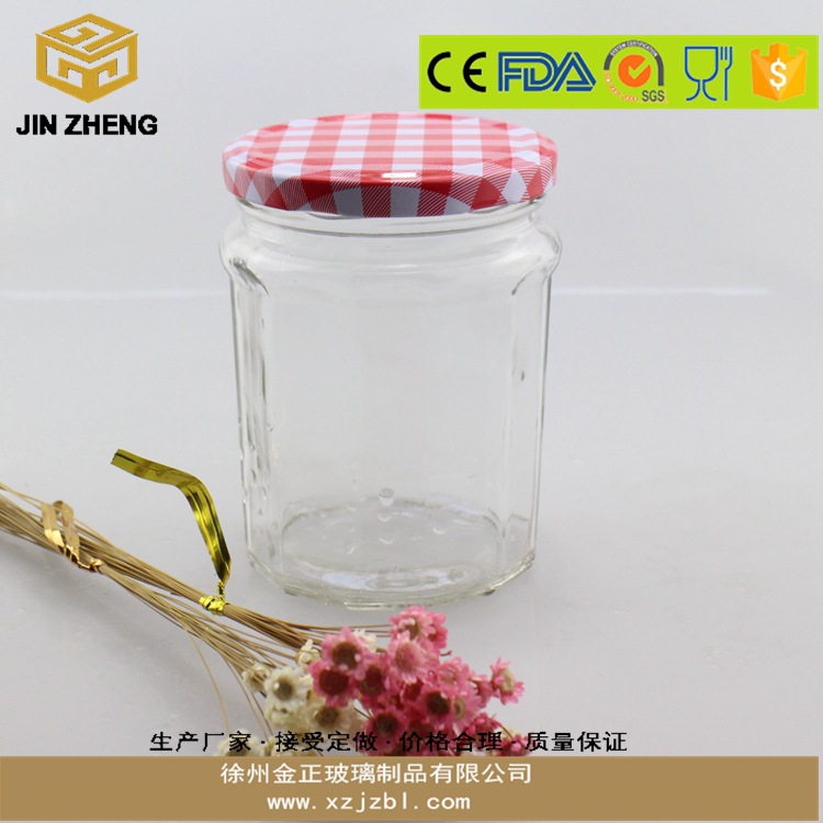 美国乡村田园风红白条纹马口铁盖配套蜂蜜酱菜玻璃瓶整套销售