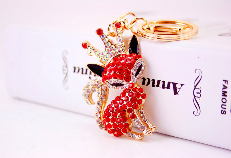 36g Weight Alloy, Metal Material Fox Pattern Unisex Gender Pink, Purple, Red, Blue, Black Color Korean Creative Cute Cartoon Crystal Crown Little Fox Keychain 6
