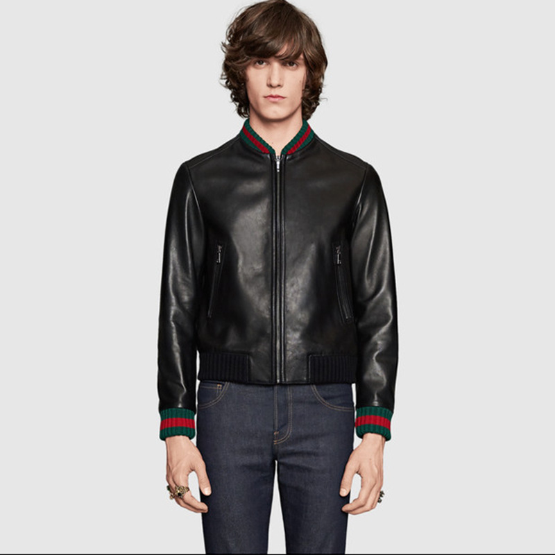 海甯皮革城綿羊皮真皮休閑皮夾克機車棒球服短外套男裝皮衣SLP潮