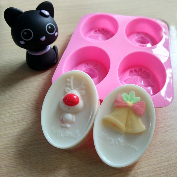 4连手工皂模具 乔巴模圣诞鹿铃铛模具 冷制皂模 2016新款