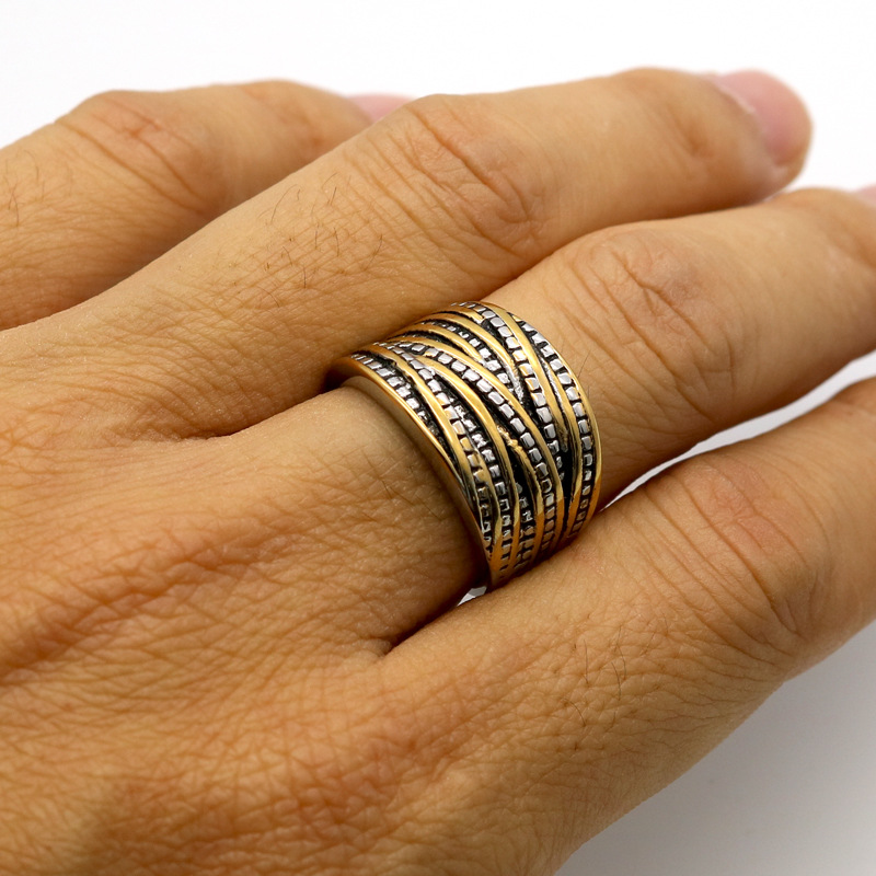 304 Stainless Steel Material Geometric Pattern Women'S Gender Retro Style Vacuum Plating Real Gold Plated 18K Gold Geometric 304 Stainless Steel Retro Waterproof Non Tarnish Rings