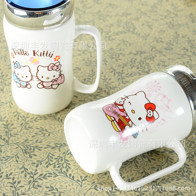 创意卡通奶牛陶瓷杯 新款镜面杯盖密封保温杯 办公家具水杯批发|ru